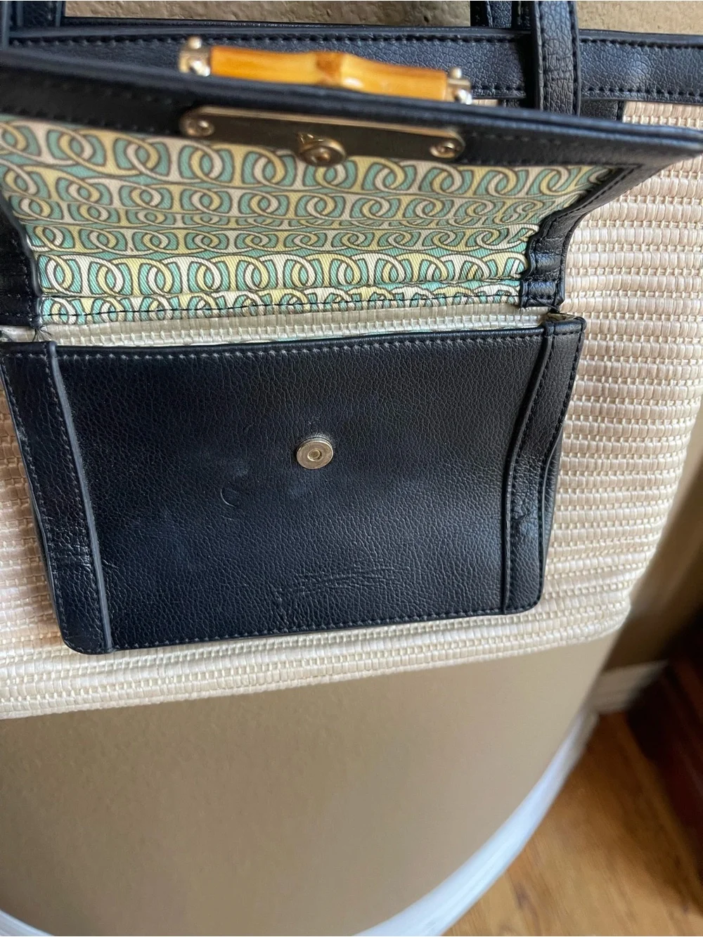 Spartina 449 Ebony Bamboo Chic Straw Tote Black Leather Bamboo Accent